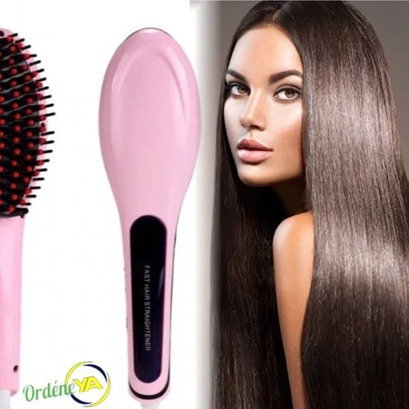 Thermal Hair Brush Ceramic Straightener Pink Petal Reduces Frizz & Damage - Picture 2 of 7